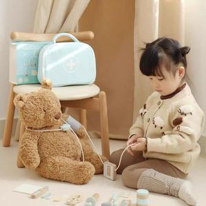 Bambini educativo finto gioco Set simulato <span class=keywords><strong>borsa</strong></span> medica con luci in materiale legno regalo per il bambino per la casa gioco di ruolo come medico - Product Image 4