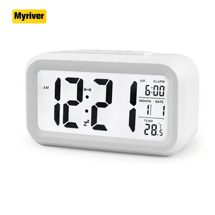 Myriver – affichage Lcd, horloge électronique Snooze, réveil numérique, capteur veilleuse, bureau, Table