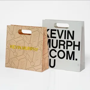 Logo personnalisé de luxe Boutique cadeau Shopping emballage sac de transport sac en papier blanc avec poignées découpées