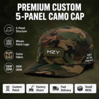 Casquette 5 panneaux sportive en sergé de coton, style Oxford camouflage, avec logo patch tissé, réglable, personnalisable en usine OEM, vente en gros