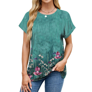 Camiseta de Verano para <span class=keywords><strong>Mujer</strong></span>, Manga Corta, Estampada, <span class=keywords><strong>Cuello</strong></span> Redondo, Informal, Transpirable, Anti-Pilling, Anti-Arrugas, Corte Regular, Impresión Digital - Product Image 5
