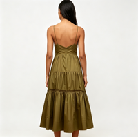Robe midi vert foncé à bretelles spaghetti pour femme, col en V, ourlet à volants, en coton, robe d'été décontractée élégante pour la plage