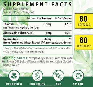 Suplemento de Spermidina Altamente Absorbible, Extracto de Germen de Trigo Fermentado Efectivo, Cápsula de Gel Suave, Suplemento <span class=keywords><strong>Herbal</strong></span> para Mejorar la Inmunidad - Product Image 3