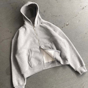 <span class=keywords><strong>Sweat</strong></span>-shirt en molleton uni noir et gris, lourd, 500 g/m², coton, surdimensionné, ample, à capuche, coupe courte, M70 - Product Image 5