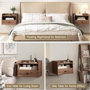 Tables de <span class=keywords><strong>chevet</strong></span> flottantes en bois, 2 ensembles modernes avec tiroirs et étagères ouvertes, petit meuble de chambre en forme de <span class=keywords><strong>cube</strong></span> - Product Image 5
