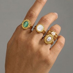 Anello Trendy in Acciaio Inossidabile Placcato Oro con Smalto Colorato, Design Geometrico Tut, Gioiello Versatile da Donna, Vendita all'Ingrosso - Product Image 4