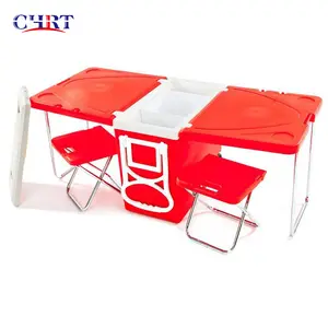göğüs kare masa Suppliers-CHRT 28l plastik katlanabilir soğutucu kutu yalıtımlı buz göğüs plastik soğutucu kutu çok fonksiyonlu buzluk çanta soğutucu kutu masa ve sandalyeler ile
