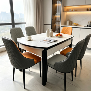 Ensemble de table à manger ovale moderne en marbre avec pieds en métal, capacité de 6 personnes, design stable, meubles pour la maison - Product Image 3
