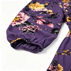 Nouvelle Robe Longue Décontractée pour Femme 2026, de Haute Qualité, à Manches Longues et Col en V, avec Motif Floral Violet sur le Bas, Service d'Usine <span class=keywords><strong>Original</strong></span> - Product Image 6
