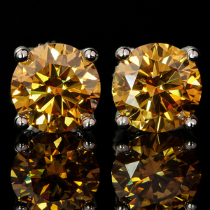 Luxury 925 Sterling <b>Silver</b> Round Champagne Moissanite 5mm/6.5mm Claw Setting Brilliant Cut Gold Plated <b>Stud</b> Earrings GRA Trendy - Product Image 1