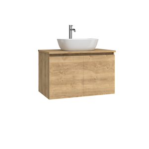 Meuble de salle de bain contemporain NIZA en chêne naturel 80 cm, lavabo sur comptoir anti-corrosion et étanche - Product Image 1