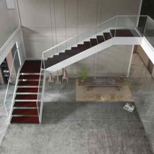 Escalera Recta de Doble Viga para Interiores, Estilo Boutique, con Barandilla de Vidrio e Iluminación LED para Escaparates Comerciales - Product Image 1