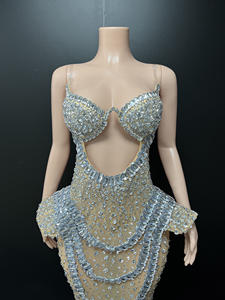 Novance Y5208, Vestido de Cóctel de Malla sin Tirantes, Sexy, para Mujer, Largo hasta el Suelo, Brillante, Elegante, para Graduación - Product Image 4