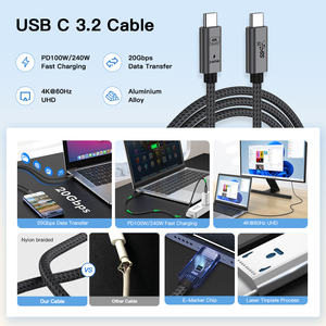 Uniean 2024 Chất Lượng Cao Nylon Bện Hợp Kim Nhôm Nhà Ở 20Gbps 3.2 Gen2 USB-C Loại C Cáp Pd100w Nhanh Chóng Sạc - Product Image 2