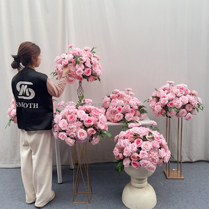 LISSE usine vente à la main doux rose soie Rose fleur boule artificielle fête de mariage événement décoratif pièce maîtresse - Product Image 3