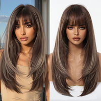 Perruque synthétique souple à couches, non-Remy, GTU XV-2028, cheveux longs et raides, pleine tête, écologique, pré-bouclée, sans nœuds, pour usage quotidien et fêtes