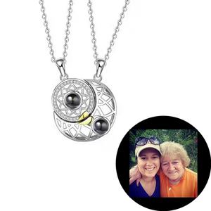 Sun Moon Star Projection <b>Necklace</b> 100 Languages I Love You Magnet Attraction Heart Shaped <b>Necklace</b> <b>Couple</b> <b>Necklace</b> Pair - Product Image 2