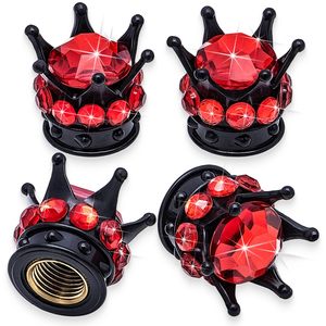 Tapa de válvula con forma de corona y diamantes incrustados para neumáticos de coche y bicicleta, ajuste universal, diseño de gema roja de plástico. - Product Image 1