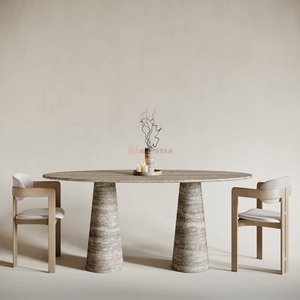 Mesa de restaurante de mármol travertino de piedra natural más popular para 6 personas comedor mesa de comedor de mármol pulido - Product Image 5