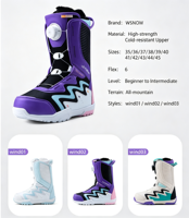 Chaussures de snowboard et raquettes à neige avec boucle à ressort, imperméables, en PU durable, pour le ski d'hiver et les sports de plein air