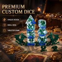 Ensemble de dés polyédriques personnalisés à bords doux en résine, dés DND dégradés avec inclusion de dragon vert pour jeux de rôle sur table
