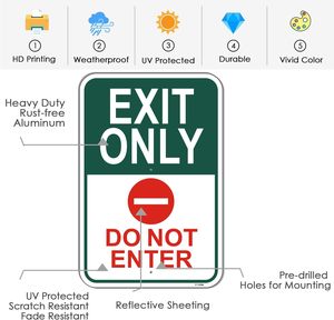 Exit Only Do Not Enter Sign No Entry 18 "X 12" With 35 "Long Metal Stakes With Stand Aluminium Outdoor Use Yard Business - Product Image 3
