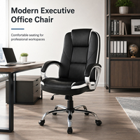 Chaise de bureau exécutive en cuir BIFMA à dossier haut, accoudoirs fixes, soutien lombaire, appui-tête, pivotante, pour ordinateur