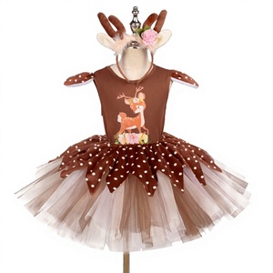 Robe en polyester à imprimé rennes de Noël avec jupe bouffante pour filles, tenue de fête pour enfants et séances <span class=keywords><strong>photo</strong></span> - Product Image 1
