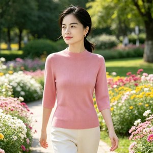 Pull <span class=keywords><strong>en</strong></span> <span class=keywords><strong>laine</strong></span> australienne Penny 100% nouveau style pour femme, col mi-haut, tricot polyvalent, manches trois quarts - Product Image 2