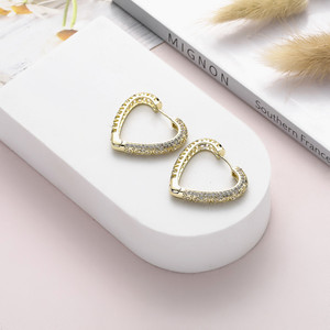 Pendientes de Aro en Forma de Corazón, Oro, Plata, Oro Rosa, Micro Pavé de Circonita, para Uso Diario - Product Image 2