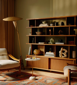 رف تخزين وعرض فاخر من خشب البلوط الإيطالي عالي الجودة، مكتبة مفتوحة عصرية لغرفة المعيشة والمكتب - Product Image 6