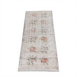 2.6x6.1 ft Vintage Turkish <b>Wool</b> Rug <b>Brown</b> Gray Floral Patchwork Design with Latex Backing - Product Image 1