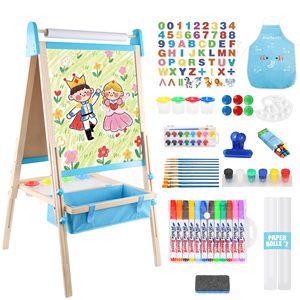 Caballete de Arte Decorativo de Madera con Altura Ajustable, Pizarra Magnética de Doble Cara y Pizarra de Tiza con Rollo de Papel y Kit de Arte <span class=keywords><strong>para</strong></span> el <span class=keywords><strong>Hogar</strong></span> - Product Image 1