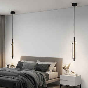 Suspension LED longue en cuivre minimaliste haut de gamme italienne, réglable en hauteur, installation facile pour chambre et salon - Product Image 6