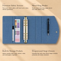 Organiseur de budget personnalisé A5 en tissu denim bleu avec 6 anneaux métalliques et poche intérieure