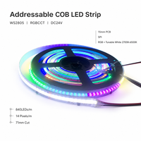 Bande LED COB adressable WS2805 RGBCCT DC24V 840 LED/m, PCB 15mm, 14 pixels/m, SPI, couleur de rêve, ruban lumineux linéaire flexible