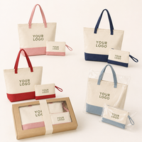 Ensemble de sacs fourre-tout en toile de coton robuste avec logo personnalisé et pochette cosmétique pour le marché européen, les voyages et la vente au détail en boutique