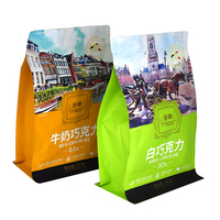 LT Papier d'aluminium refermable imprimé sur mesure pour chocolat et snack Ziplock Sac d'emballage carré en plastique à fond plat scellé sur huit côtés