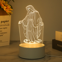 Veilleuse à Illusion Optique 3D Personnalisée, Design Pop Moderne Catholique, Thème Religieux Croix, Marie, Christ, Jésus, USB Central