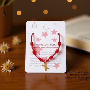 Pulsera de siete nudos con hilo rojo y cruz de acero inoxidable, hecha a mano para protección y suerte, unisex, para uso diario. - Product Image 3
