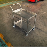 Chariot de service double couche en acier inoxydable à 2 plateaux, chariot utilitaire à quatre roues pour cuisine et salle à manger