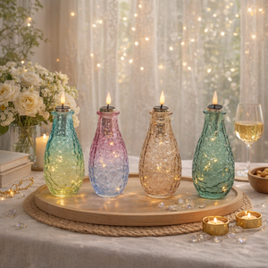 Lámpara de Mesa Decorativa de Vidrio Solar, Botella de Vidrio Texturizado <span class=keywords><strong>con</strong></span> Vela LED sin Llama para Jardín, Balcón, Decoración de Fiestas - Product Image 1