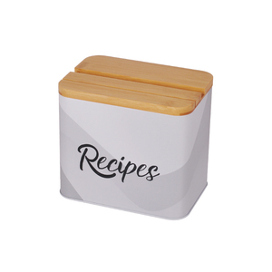 Custom Printing Recipes Tin Box For Phone Holder Metal Recipe Box With Recipe Card & Bamboo Lid