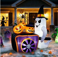 Lumière LED gonflable fantôme avec chariot citrouille pour décoration de fête d'Halloween en extérieur