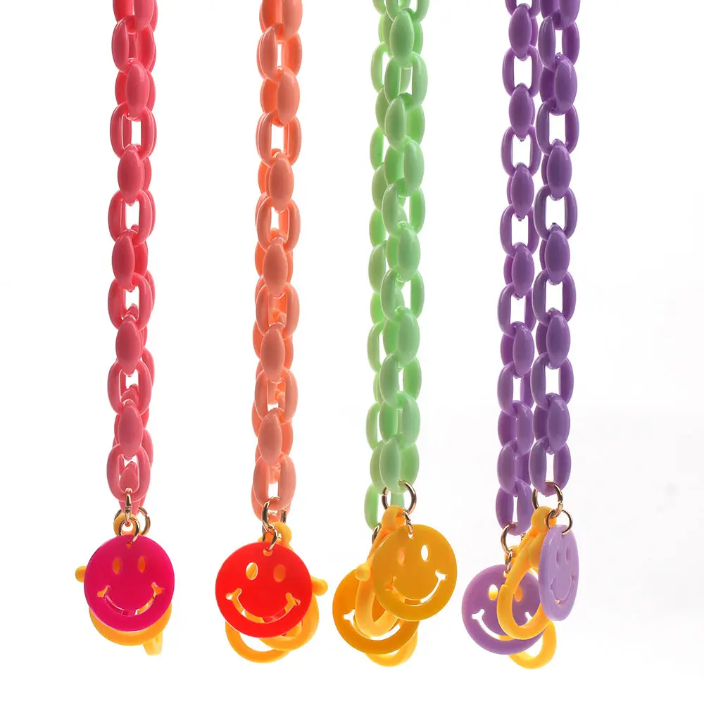 Sunglasses Chain Face Masking Holder Necklace Kids Face Masking Lanyard With Smile Charm Colorful Acrylic