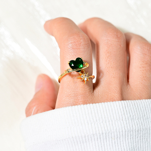 Zirkonia 18K Vergulde Robijn Smaragd Bruiloft Belofte Ik Hou Van Je Ijskoud Hart Licht Vorm Sieraden Ringen Met Edelsteen - Product Image 4