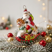 Hiasan Pohon Natal Cantik Warna Pink dan Hijau, Figur Santa Claus Mengendarai Kuda Goyang, Ornamen Kaca Berkilau