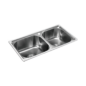 Évier de cuisine double à finition satinée 765x425mm en acier inoxydable SUS304 avec robinet 801 intégré - Product Image 1