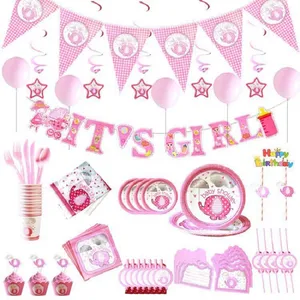 Baby party 1. Geburtstags feier Baby Girl Pink Cute Elephant Theme Dekorationen Kinder papier Einweg geschirr