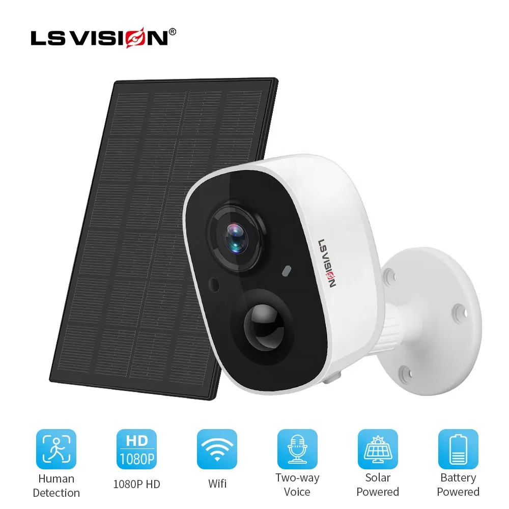 LSVISION HD 1080P PIR 무선 모션 감지 알람 P2P 와이파이 충전식 배터리 전원 스마트 홈 카메라 시스템